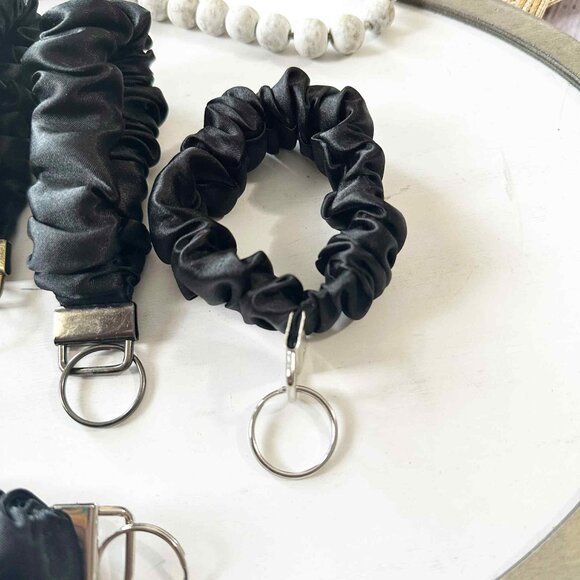 Black Satin Scrunchie Keychain Wristlet - Picture 4 of 4